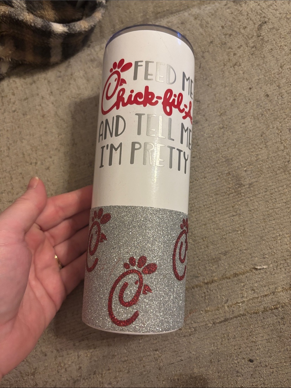 Chick-fil-A Glitter Stainless Tumbler - White & Silver with Red Logo